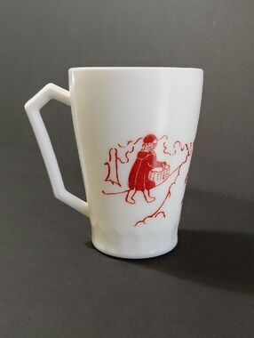 Vintage Hazel-Atlas Little Red Riding Hood White with Red Accents Milk Glass Mug